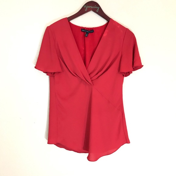 WHBM size 2 red flutter sleeve blouse euc - Picture 1 of 4